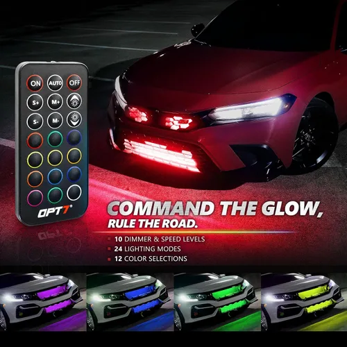 Miniatura 4 de OPT7 Aura PRO - Kit de iluminación LED Bluetooth de 4 piezas para rejilla Tiras multicolor de 12 pulgadas con SoundSync - Valencia de parrilla