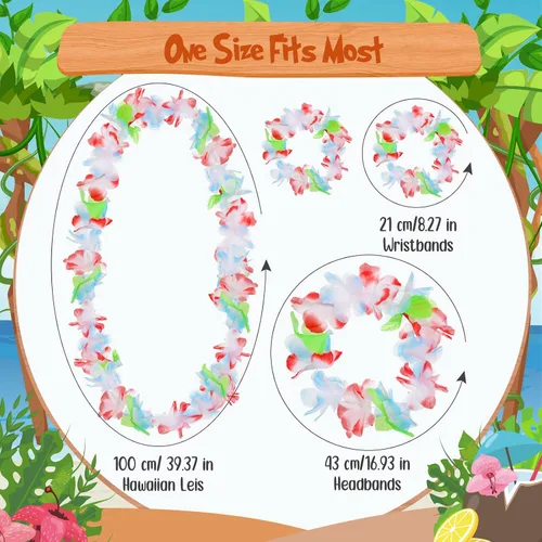 Miniatura 2 de Jexine 250 piezas de Leis hawaianos a granel Luau decoraciones de fiesta hawaianas tropicales diademas y pulseras de flores Lei para regalos