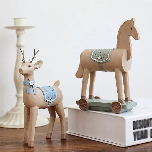 Miniatura 6 de Chinese feng Shui Statue Sculpture Painted Deer Desktop Decorations European Retro Small Decorations Home Living Room Wine Cabinet Desktop Crafts