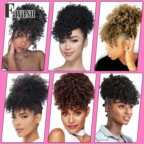 Miniatura 4 de Extensión de cola de caballo afro rizada Fayasu para mujeres negras, con cordón, cola de caballo con cabello rizado y flequillo, extensión