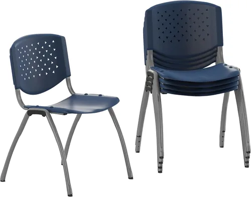 Miniatura 13 de Flash Furniture - Silla apilable de plástico negro de la serie HERCULES con capacidad de 880 lb. y marco recubierto en polvo de color gris titanio