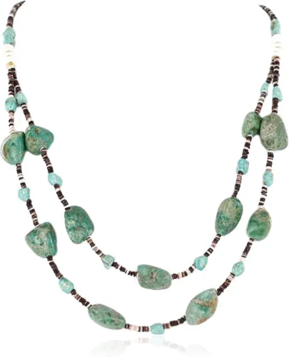 $200Tag Certificado de 2 hebras de plata Navajo Turquesa Nativo Collar 371068530011 Hecho por Loma Siiva, Metal Piedra, turquesa estabilizada