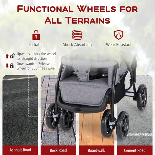 Miniatura 6 de HONEY JOY Cochecito Doble, Plegable Ligero para Bebés Gemelos con Asientos en Tándem, Arnés de 5 Puntos, Asiento Reclinable, Cesta de Gris