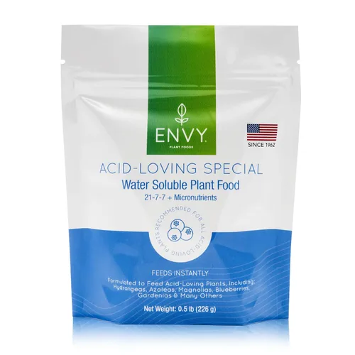 ENVY Plant Foods Especial amante de los ácidos | Fertilizante soluble en agua | Alimento vegetal de hortensias, azaleas y bayas (0.5 libras)