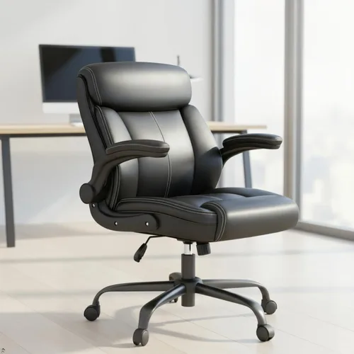 AnyGod Ergonomic Office Chair with Lumbar Support, Height Adjustable Executive Chair in Faux Leather, Desk Chair with Folding Armrests, Load