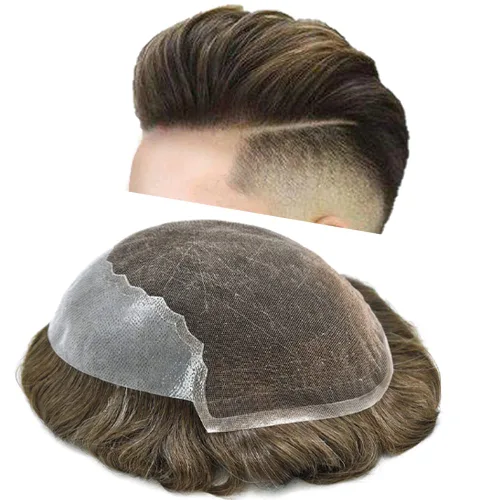 Miniatura 27 de Toupee - Sistemas de reemplazo de cabello para hombre, encaje frontal suizo, nudo blanqueado, pieza de cabello humano natural 1# negro azabache, 8 x