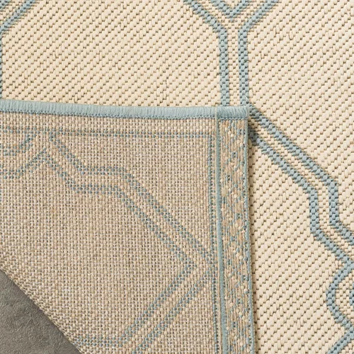 Miniatura 5 de SAFAVIEH Linden Collection LND124L - Alfombra de pasillo de 2 pies 2 x 8 pies, color crema / aguamarina LND124L enrejado para interiores