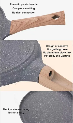 Miniatura 7 de Topyond Sartén para crepas, sartén antiadherente, sartén para tortilla con mango resistente al calor, aleación de aluminio con revestimiento