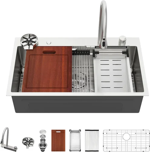 Miniatura 38 de Sarlai 15 Fregadero de Barra de 15x15 Pulgadas para Cocina, Fregadero de Barra de Acero Inoxidable de Calibre 16, Estación de Trabajo con Repisa
