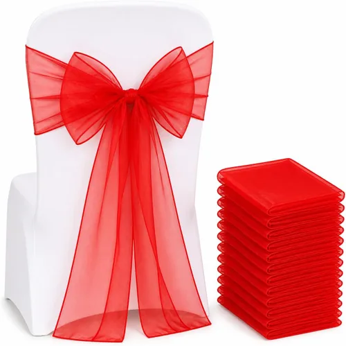Miniatura 12 de Elegantes bandas de organza para silla, bandas de tela transparente para bodas, fiestas y eventos especiales, (paquete de 10 unidades, rosa bebé)