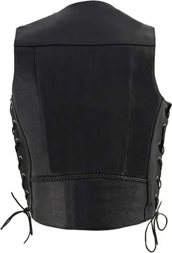 Miniatura 3 de Milwaukee Leather ML1359 - Chaleco de cuero negro para hombre, premium, con encaje lateral, para motociclista, con cierre de broches de níquel