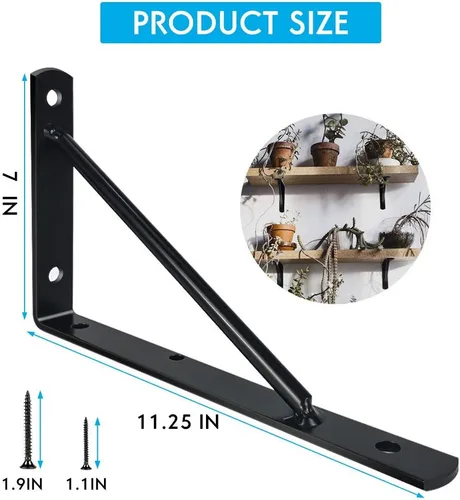 Miniatura 2 de Soportes de estante de metal resistente de 12 pulgadas, soporte flotante de hierro rústico industrial para estantes abiertos, soportes en L
