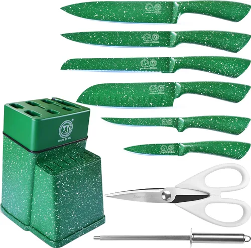 Miniatura 12 de XYJ juego de bloque con cuchillos de cocina, de acero inoxidable, con soporte, juego de cuchillos de chef profesional japonés, cuchillos para carne