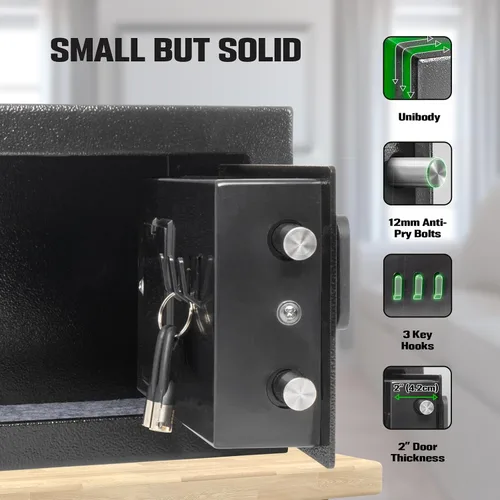 Miniatura 5 de Mini caja de seguridad electrónica personal, pequeña caja de seguridad con teclado digital y llaves de anulación manual, caja de acero de 0.2 pies