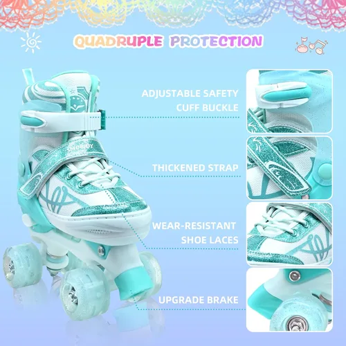 Miniatura 4 de Patines para niños y niñas con detalles de purpurina, patines de diseño musical para exteriores con ruedas iluminadas, patines ajustables para niños