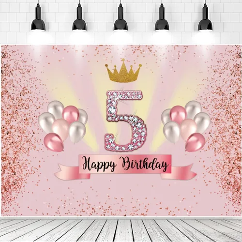 Telón de fondo rosa de 6 x 4 pies para niñas, decoración de fiesta de cumpleaños de 5 años, pancarta para fotografía, baby shower, fondo de fotos,