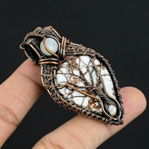 Miniatura 14 de Impresionante collar con colgante de árbol de la vida de cobre con piedras preciosas hechas a mano y cadena de 20 pulgadas, perfecto