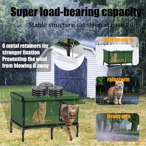 Miniatura 4 de Casa térmica para gatos al aire libre en invierno, casa para gatos impermeable y aislada, refugio elevado para gatos resistente a la intemperie