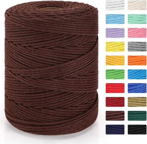 Miniatura 8 de Cordón de macramé de 0.157 in x 328 yardas Cuerda de macramé 100% algodón natural Cuerda de algodón trenzado de 4 hebras para manualidades, Caqui