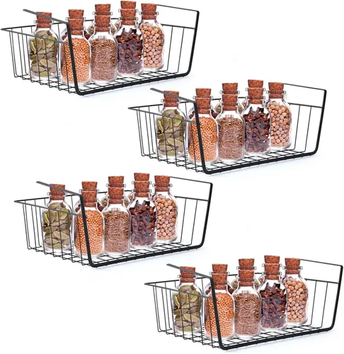 Miniatura 12 de Cesta de almacenamiento debajo del estante, cesta de alambre para el hogar, cesta de almacenamiento colgante de metal debajo del estante, cesta de 4