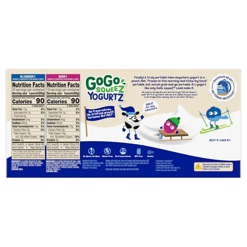 Miniatura 2 de GoGo squeeZ yogurtZ Paquete Variado, Arándano y Baya, 3 oz (Paquete de 20), Aperitivos para Niños Hechos de Yogur Real y Fruta, No Necesita