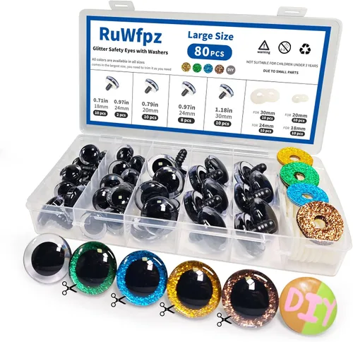RuWfpz Ojos de seguridad con purpurina para ganchillo Amigurumi de 0.71 a 1.18 pulgadas - 4 colores rellenos de ojos de animales de ganchillo con