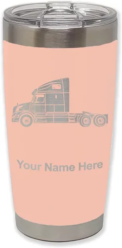Miniatura 31 de LaserGram Taza aislada al vacío de 20 onzas, cabina de camión, grabado personalizado incluido (negro)