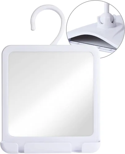 MIRRORVANA Espejo de ducha doble antivaho para afeitarse, diseño sin niebla inastillable con gancho para colgar, cámara de llenado y depósito con