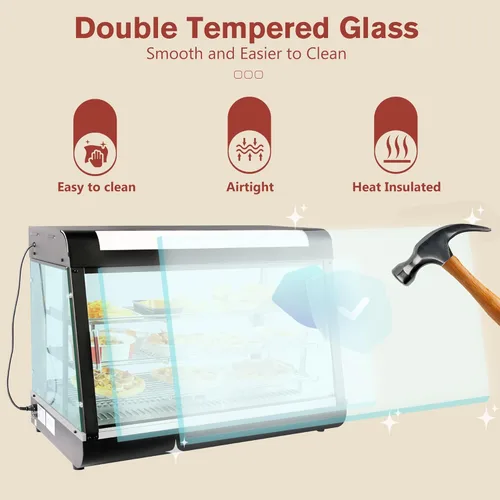 Miniatura 2 de Whalefall Calentador de alimentos de 3 niveles para mostrador, 27" Calentador comercial para alimentos, pizzas, con calefacción 3D con marco