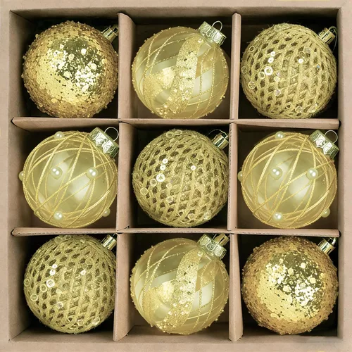 Miniatura 12 de Mupera Paquete de 9 adornos de Navidad con purpurina, bolas inastillables de lentejuelas doradas champán, decoración colgante de alta calidad