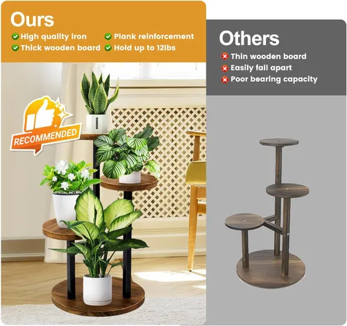 Miniatura 4 de GEEBOBO Soporte para Plantas de 3 Niveles para Interiores, Soportes de Metal y Madera para Plantas de Interior Múltiples, Estante Escalonado