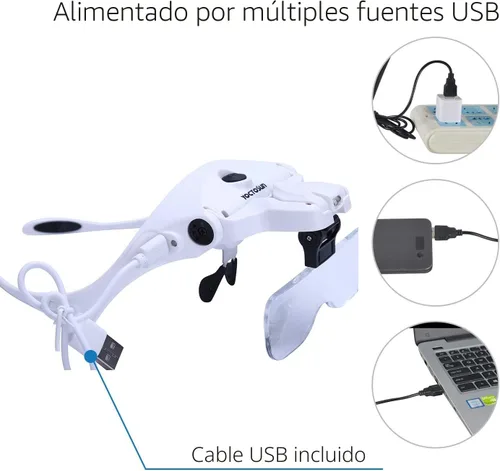 Lupa YOCTOSUN de cabeza LED, recargable, manos libres, lupa de diadema con 2 LEDs con soporte profesional de luz para fabricación de joyería y