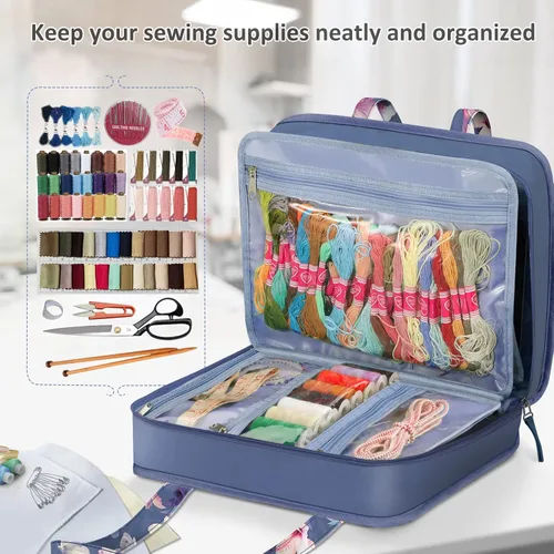Miniatura 4 de FINPAC Bolsa de almacenamiento de suministros de costura y manualidades, bolsa organizadora de viaje de gran capacidad con bolsillos transparentes
