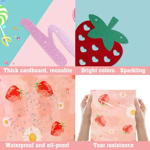 Miniatura 6 de Decoraciones de primer cumpleaños de fresa para niña, platos de primer cumpleaños de fresa para 24, platos de fresa, decoraciones de primer