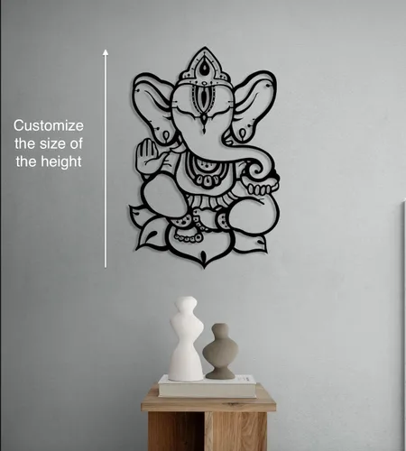 Miniatura 7 de Arte de pared de Ganesha, estatutos y decoraciones de metal - Decoración de elefante hindú e indio para el hogar (Ganesha 1)