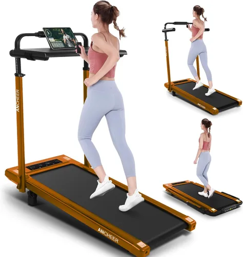 ANCHEER Cinta de correr con estación de trabajo de escritorio y altura ajustable, caminadora plegable con 8% de inclinación, almohadilla para Caqui