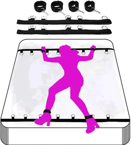 Miniatura 8 de Puños para piernas y tobillos, correas sexuales para cama, collares con cadena y esposas, kit de sujeción sexual debajo del colchón para adultos