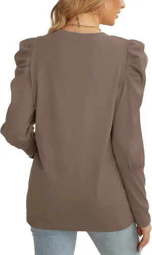 Miniatura 4 de WIHOLL Sudaderas para mujer, cuello redondo, manga abombada, túnica de otoño para leggings