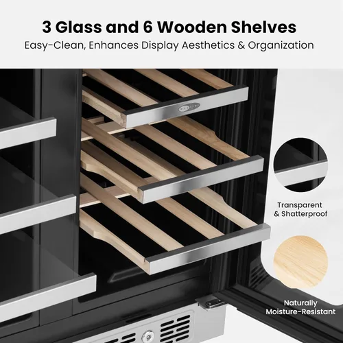 Miniatura 5 de Whynter Refrigerador de vino y bebidas de doble zona de 24 pulgadas, 20 botellas, 60 latas, refrigerador de vino con puerta de vidrio, enfriador