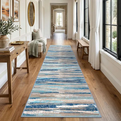Miniatura 49 de Alfombra de pasillo moderna Lansny 2 x 6 pulgadas, alfombra de cocina lavable verde mostaza multicolor, alfombra antideslizante suave para pasillo