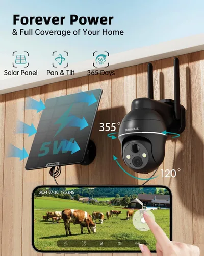 Miniatura 3 de ZUMIMALL Cámaras de seguridad celulares 4G LTE inalámbricas para exteriores, cámaras 2K sin WiFi para seguridad en el hogar con vista de 360°