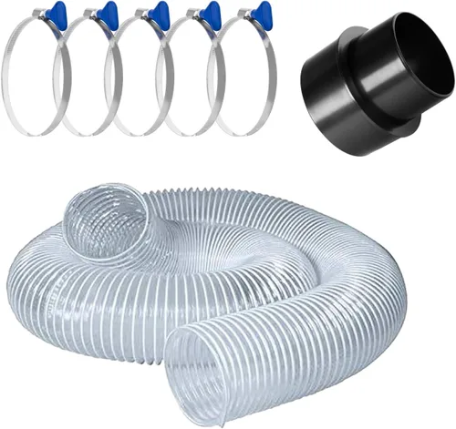 Miniatura 12 de POWERTEC Manguera de recogida de polvo de PVC de 2-1/2 pulgadas x 20 pies con 5 abrazaderas de manguera de llave de acero inoxidable para sierra