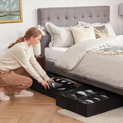 Miniatura 2 de Lifewit Organizador de almacenamiento de zapatos debajo de la cama, paquete de 2 (12 celdas de zapatos), caja de contenedores de tela de perfil