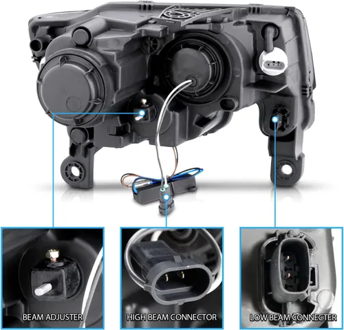 Miniatura 5 de AmeriLite - Conjunto de faros delanteros de repuesto para Jeep Grand Cherokee Switchback 2017-2022, faros de proyector cuadrados LED, negro, lado