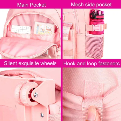 Miniatura 5 de AGSDON Mochila con ruedas para niñas, 21 pulgadas, con ruedas enrollables, para laptop, mochila escolar con bolsa de almuerzo para adolescentes