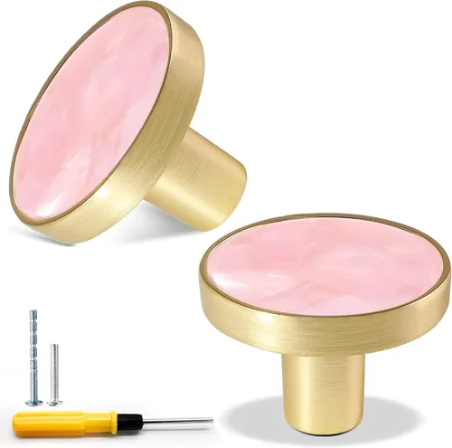Paquete de 2 pomos dorados para cajones de tocador, pomos de latón redondos para armario de cocina, armario, puerta, accesorios decorativos de