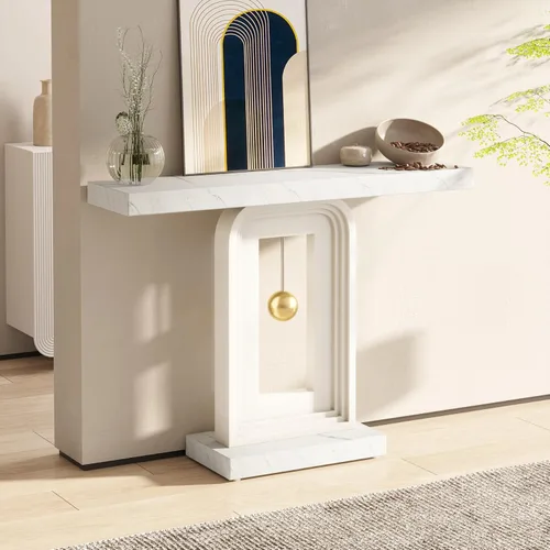 Miniatura 4 de Tribesigns Mesa consola moderna, mesa de sofá de mármol sintético de 40 pulgadas, mesa de entrada contemporánea con base en forma de péndulo