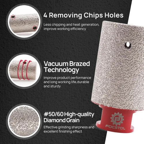 Miniatura 3 de FOCSTOL Brocas de diamante para fresado de dedo – Broca de núcleo de 1-3/8 pulgadas (1.378 in) para agrandar, dar forma, moler y bisel redondo