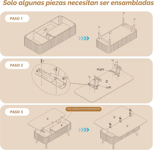 Miniatura 5 de Mesa de centro elevable 3 en 1, mesas de centro convertibles acanaladas que se convierten en mesas de comedor, moderna mesa central de madera Nuez 3