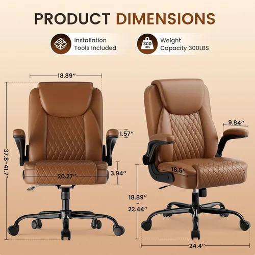Miniatura 2 de COMHOMA Comfy Silla de oficina, silla de escritorio para el hogar con reposabrazos abatibles y respaldo ergonómico, silla ejecutiva de piel